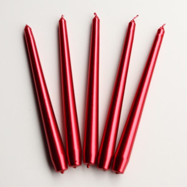 Lumânări metalizate conice - ROȘU (5/SET)