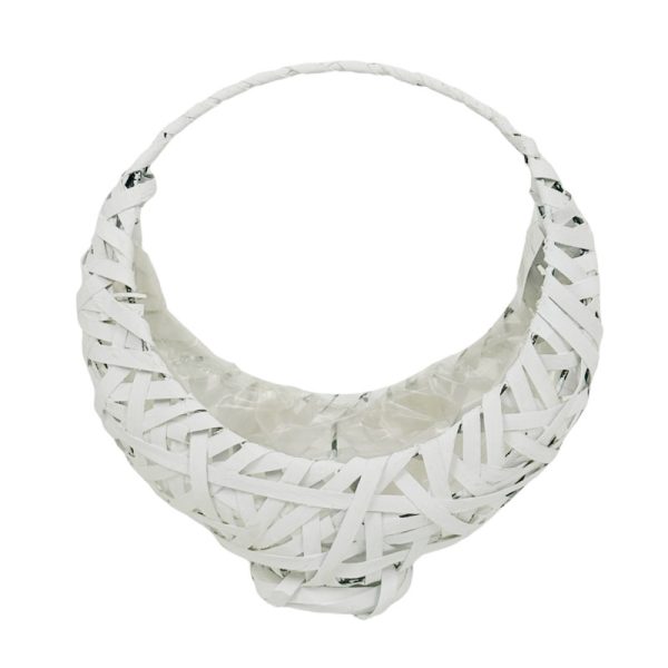 Coș Rattan Alb tip Bărcuță cu Toartă (mare)