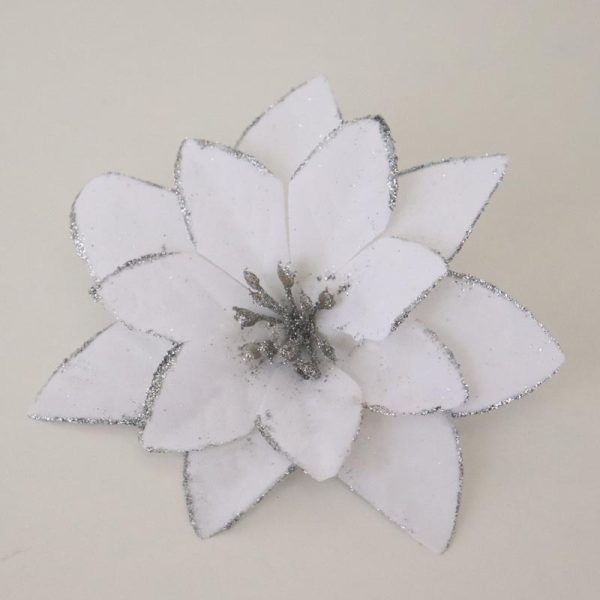 Capete flori -CRĂCIUNIȚĂ  alb 14cm 12buc/set