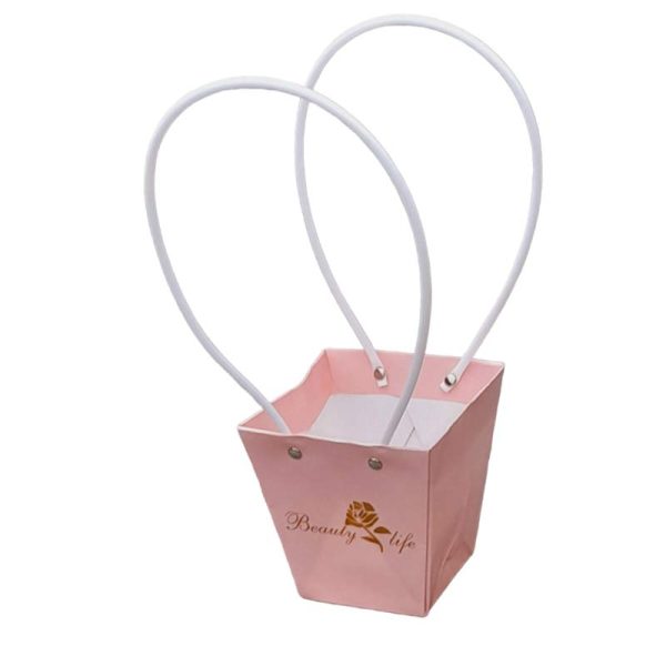 Plasă flori 14cm cu model -ROZ PUDRĂ/ALB