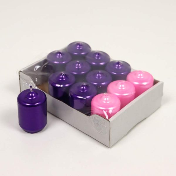 Lumânări metalizate cilindrice - MOV/ROZ (12/SET)