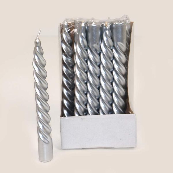 Lumânări metalizate spirale - ARGINTIU (10/SET)