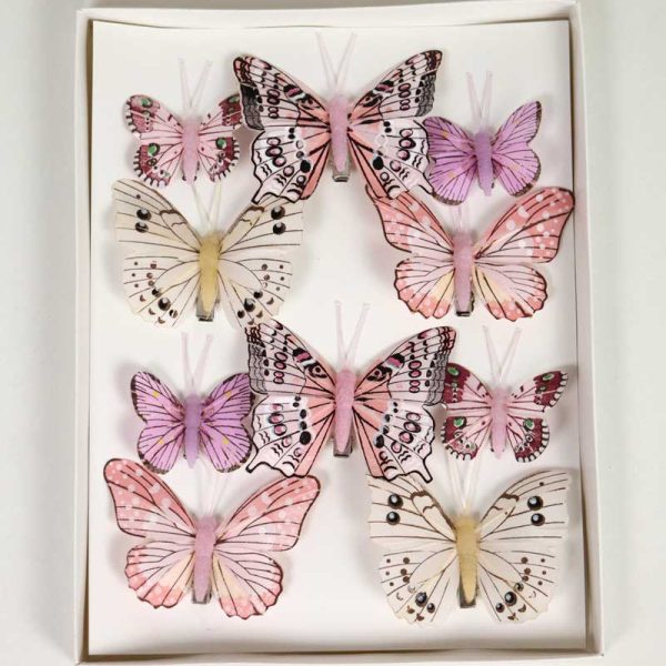 Fluturi decorativi 5-8 cm -MIX ROZ /MOV / ALB