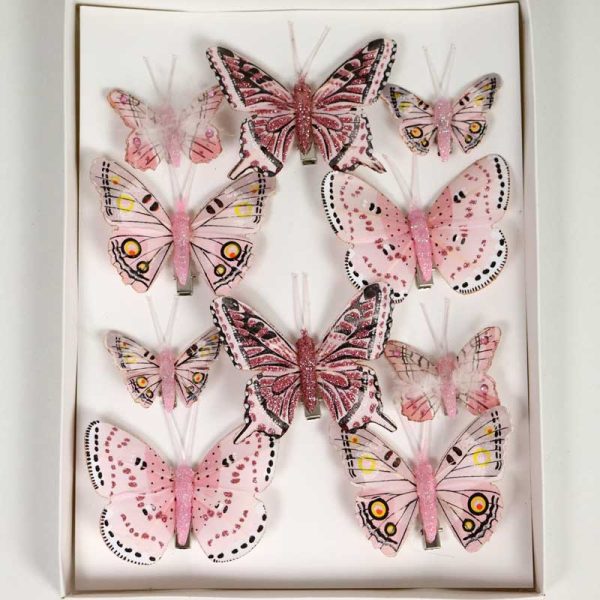 Fluturi decorativi 5-8 cm -MIX ROZ cu SCLIPICI
