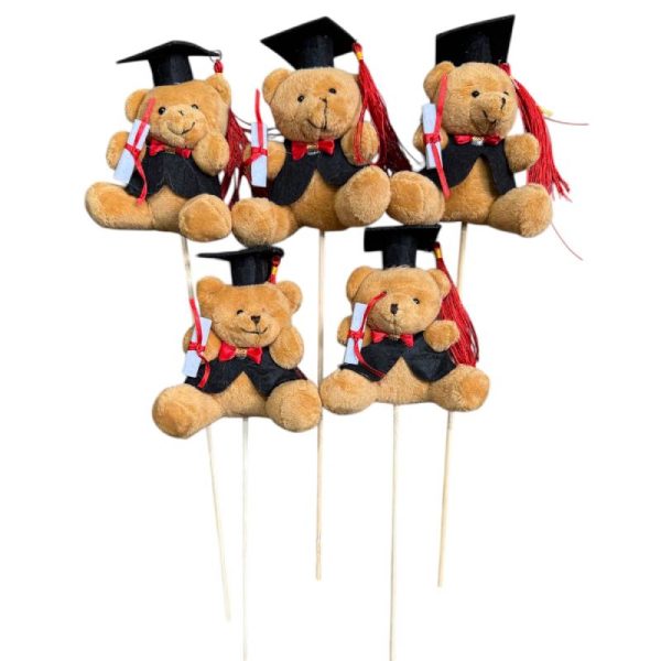 Ursuleți pluș pe băț 5buc/set- Ursuleț Absolvent (maro)
