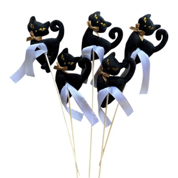 Decorațiuni pe băț 5buc/set- ,,mâță pluș"