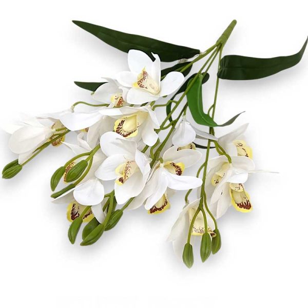 Orhidee Siliconat cu frunze - ALB