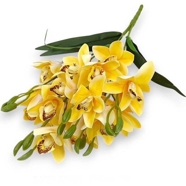 Orhidee Siliconat cu frunze - GALBEN